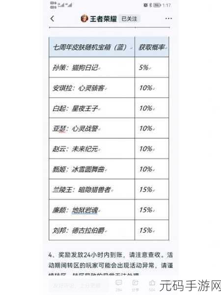 王者荣耀七周年庆典，史诗皮肤宝箱选择指南与红蓝宝箱推荐