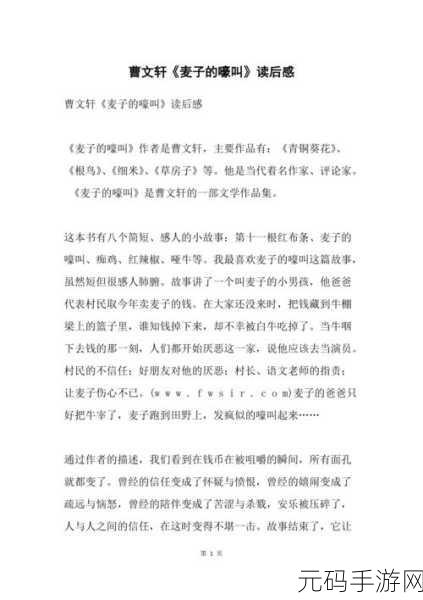 麦子地里的故事躁动的青春小说：1. 《麦子地里的青春：追梦的岁月与激情