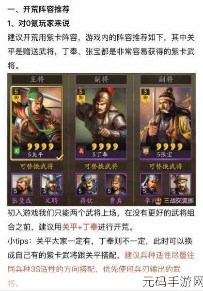 三国志战棋版开荒阵容大揭秘,助你称霸战场!