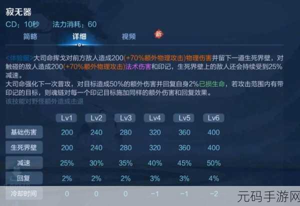 王者荣耀大司命,技能深度剖析与实战运用指南