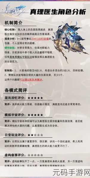 崩坏星穹铁道,真理医生遗器与词条的最优选择攻略