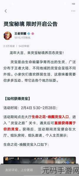 王者荣耀灵宝秘境攻略,灵宝成长与属性提升技巧全解析