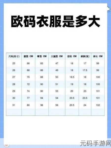欧美s码亚洲码精品m码,全球服装尺码对照表