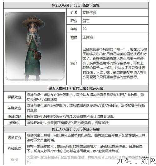 手游资讯,第五人格园丁天赋加点新策略,助你战场称雄