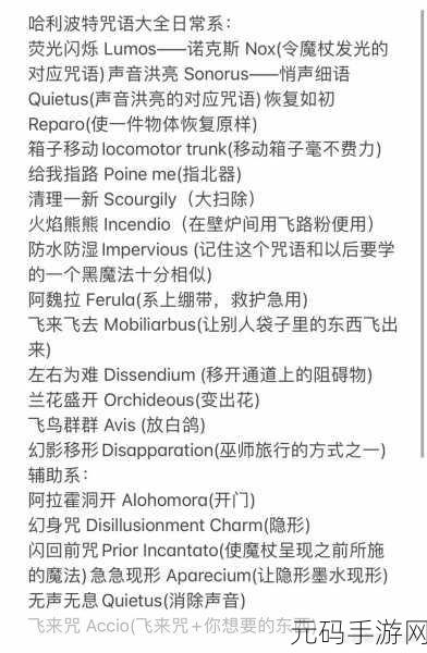 哈利波特,魔法觉醒咒语大全——解锁魔法世界的钥匙
