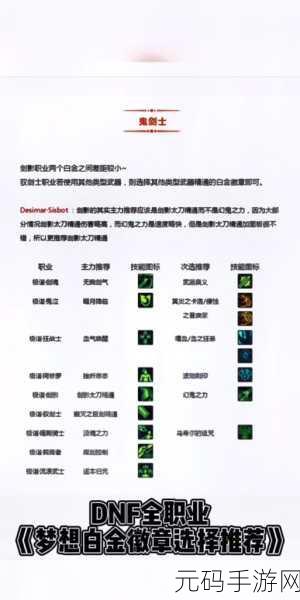 DNF手游资讯，揭秘白金徽章镶嵌部位与buff装选择